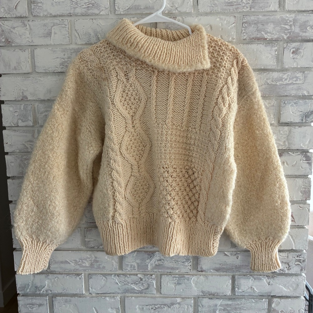 Vintage Avoca Handweavers Ireland Wool Cable Knit Boucle Sweater Fisherman